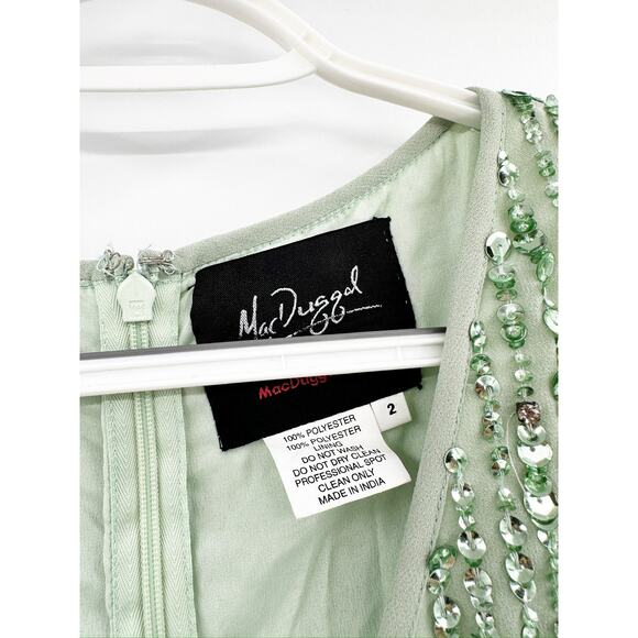 Mac Duggal 70267 Green Sage Sequined V Neck Midi Sheath Dress Size 2 NWT - Picture 5 of 5